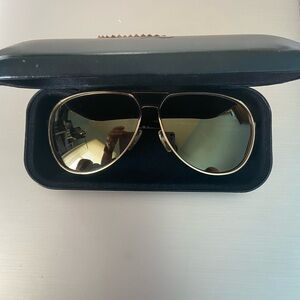 Alexander McQueen Gold Aviator Sunglasses with Case